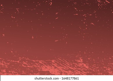 Red aged grainy messy template. Distress urban used texture. Grunge rough dirty background. Brushed color paint cover. Renovate wall scratched backdrop. Empty aging design element. EPS10 vector.