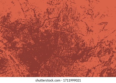 Red aged grainy messy template. Distress urban used texture. Grunge rough dirty background. Brushed color paint cover. Renovate wall scratched backdrop. Empty aging design element. EPS10 vector.