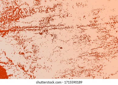 Red aged grainy messy template. Distress urban used texture. Grunge rough dirty background. Brushed color paint cover. Renovate wall scratched backdrop. Empty aging design element. EPS10 vector.