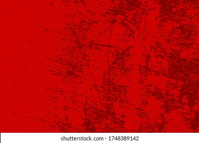 Red aged grainy messy template. Distress urban used texture. Grunge rough dirty background. Brushed color paint cover. Renovate wall scratched backdrop. Empty aging design element. EPS10 vector.