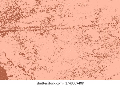 Red aged grainy messy template. Distress urban used texture. Grunge rough dirty background. Brushed color paint cover. Renovate wall scratched backdrop. Empty aging design element. EPS10 vector.