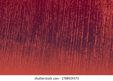 Red aged grainy messy template. Distress urban used texture. Grunge rough dirty background. Brushed color paint cover. Renovate wall scratched backdrop. Empty aging design element. EPS10 vector.