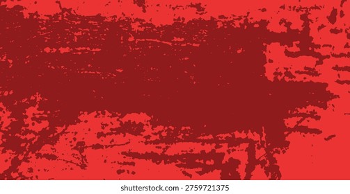Red aged grainy messy template. Distress texture, corrosion metal surface. Grunge urban rough dirty background. Wall shabby backdrop. Vector illustration