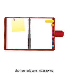red agenda with tabs and paper note icon, vector illustraction design