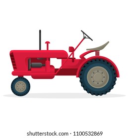 Red agricultural tractor on huge wheels for field works