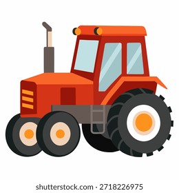 Vista lateral del tractor agrícola rojo. Vehículo de transporte agrícola. Icono de Vector plano aislado sobre fondo blanco