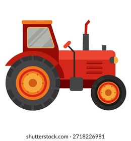 Vista lateral del tractor agrícola rojo. Vehículo de transporte agrícola. Icono de Vector plano aislado sobre fondo blanco