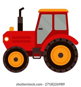 Vista lateral del tractor agrícola rojo. Vehículo de transporte agrícola. Icono de Vector plano aislado sobre fondo blanco