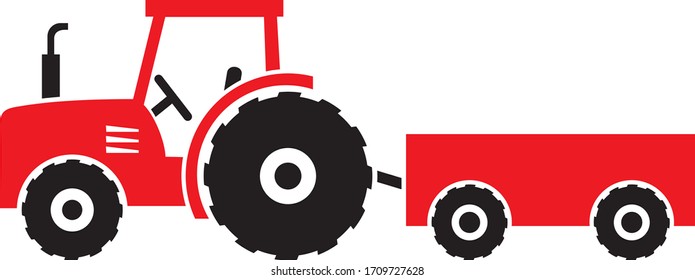 red agricultural tractor and wagon icon