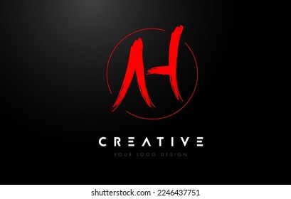 Logo-Design des Roten AH-Druckbuchstaben Logo-Konzept für künstlerische handgeschriebene Pinselbriefe, Vektorgrafik. 