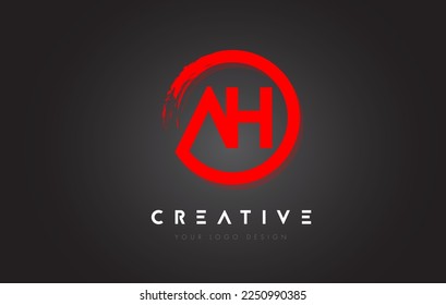 Red AH Circular Letter Logo with Circle Brush Design and Black Background.