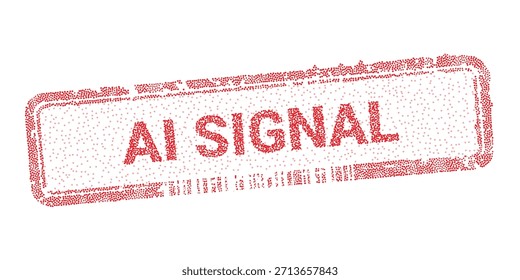 Carimbo digital de vetor de sinal de IA vermelho com textura pontilhada. Sinal tecnológico de inteligência artificial futurista para dados eletrônicos e conceito de validação de segurança da internet.