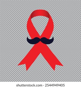 Red AIDS awareness ribbon icon with black mustache icon.