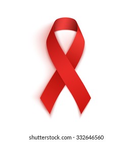 Red AIDS ribbon isolated on white background. Vector illustration.