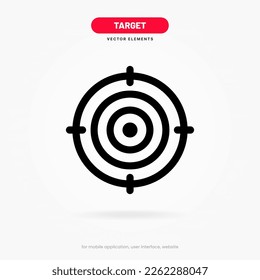 Objetivo rojo, flecha, idea, perfecto golpe, ganador, objetivo, éxito, símbolo de icono de pin. Vista de armas, icono de propósito. Icono de destino. Símbolo de objetivo para la aplicación móvil de sitios web de UI UX.