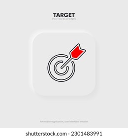 Objetivo rojo, flecha, idea, perfecto golpe, ganador, objetivo, éxito, símbolo de icono de pin. Vista de armas, icono de propósito. Icono de destino. Símbolo de objetivo para la aplicación móvil de sitios web de UI UX.