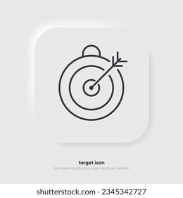 Objetivo rojo, flecha, idea, perfecto golpe, ganador, objetivo, éxito, símbolo de icono de pin. Vista de armas, icono de propósito. Icono de destino. Símbolo de objetivo para la aplicación móvil de sitios web de UI UX.