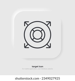 Objetivo rojo, flecha, idea, perfecto golpe, ganador, objetivo, éxito, símbolo de icono de pin. Vista de armas, icono de propósito. Icono de destino. Símbolo de objetivo para la aplicación móvil de sitios web de UI UX.