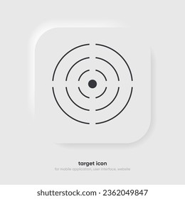 Objetivo rojo, flecha, idea, perfecto golpe, ganador, objetivo, éxito, símbolo de icono de pin. Vista de armas, icono de propósito. Icono de destino. Símbolo de objetivo para la aplicación móvil de sitios web de UI UX.