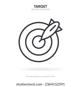 Objetivo rojo, flecha, idea, perfecto golpe, ganador, objetivo, éxito, símbolo de icono de pin. Vista de armas, icono de propósito. Icono de destino. Símbolo de objetivo para la aplicación móvil de sitios web de UI UX.
