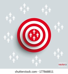Red aim with people groups on the grey background. Eps 10 vector file.