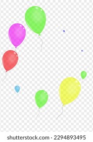 Red Air Background Transparent Vector. Surprise Streamers Set. Blue Festival. Colorful Ballon. Confetti Anniversary Border.