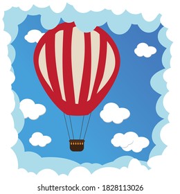 Red air ballon in the sky. Flat design style. Web site page and mobile app design.