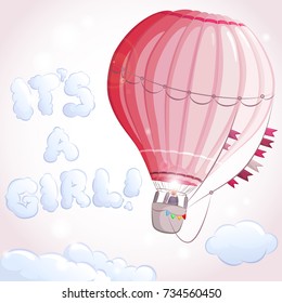 red air balloon flying in the clouds with the words it's a girl