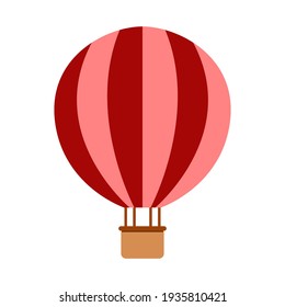 Red air balloon vector icon. Air balloon icon in flat style for air travel. Fashionable hot air balloon isolated on white background. Vector illustration.