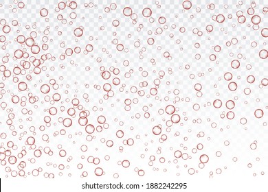 Burbujas de aire rojo, oxígeno, champán transparente, aislado en un fondo transparente de diseño moderno. Ilustración vectorial de la EPS 10.