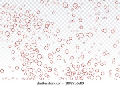 Rote Luftblasen, Sauerstoff, Champagner-Kristall klar, einzeln auf transparentem Hintergrund des modernen Designs. Vektorgrafik von EPS10.
