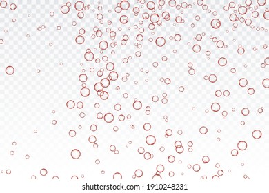 Red air bubbles, oxygen, champagne crystal clear, isolated on a transparent background of modern design. Vector illustration of EPS 10.