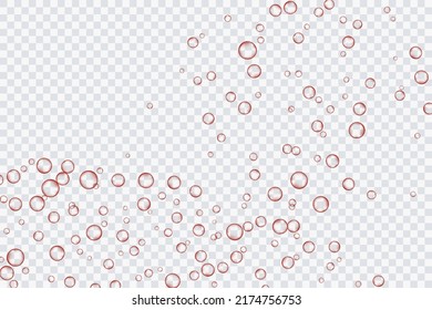 Burbujas de aire rojo, oxígeno, champán transparente, aislado en un fondo transparente de diseño moderno. Ilustración vectorial de la EPS 10.