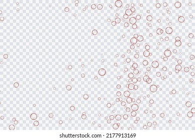 Red air bubbles, oxygen, champagne crystal clear, isolated on a transparent background of modern design. Vector illustration of EPS 10.