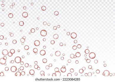 Red air bubbles, oxygen, champagne crystal clear, isolated on a transparent background of modern design. Vector illustration of EPS 10.