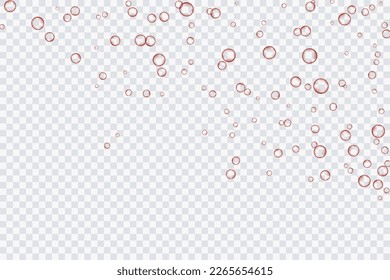 Red air bubbles, oxygen, champagne crystal clear, isolated on a transparent background of modern design. Vector illustration of EPS 10.