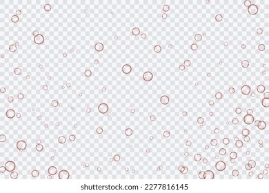 Rote Luftblasen, Sauerstoff, Champagner-Kristall klar, einzeln auf transparentem Hintergrund des modernen Designs. Vektorgrafik von EPS10.