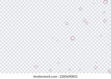 Burbujas de aire rojo, oxígeno, champán transparente, aislado en un fondo transparente de diseño moderno. Ilustración vectorial de la EPS 10.