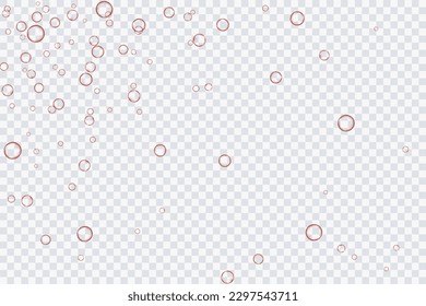 Burbujas de aire rojo, oxígeno, champán transparente, aislado en un fondo transparente de diseño moderno. Ilustración vectorial de la EPS 10.