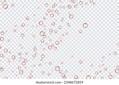 Red air bubbles, oxygen, champagne crystal clear, isolated on a transparent background of modern design. Vector illustration of EPS 10.