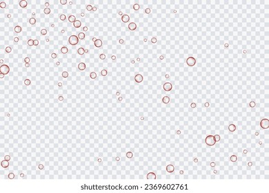 Red air bubbles, oxygen, champagne crystal clear, isolated on a transparent background of modern design. Vector illustration of EPS 10.