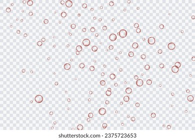 Burbujas de aire rojo, oxígeno, champán transparente, aislado en un fondo transparente de diseño moderno. Ilustración vectorial de la EPS 10.