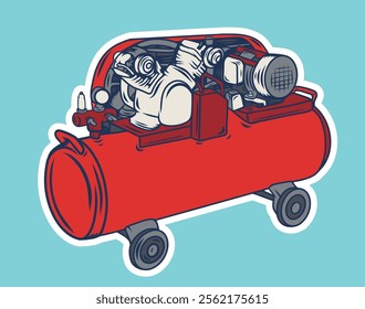 Red air compressor side view vector illustration