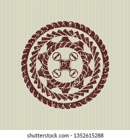 Red air drone icon inside distress grunge style stamp