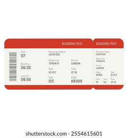 Red airline boarding pass in cartoon style