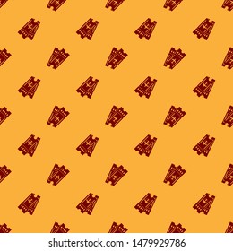 Red Airline ticket icon isolated seamless pattern on brown background. Plane ticket.  Vector Illustration