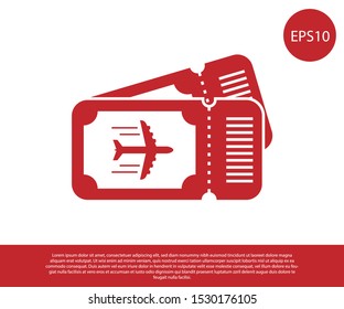 Red Airline ticket icon isolated on white background. Plane ticket.  Vector Illustration