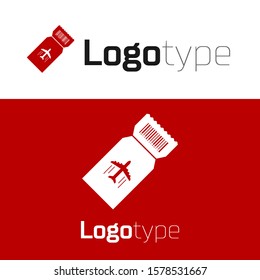 Red Airline ticket icon isolated on white background. Plane ticket. Logo design template element. Vector Illustration