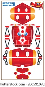 Red airplane. Biplane. Set for handmade. Isolated on white background.  Vector illustration.