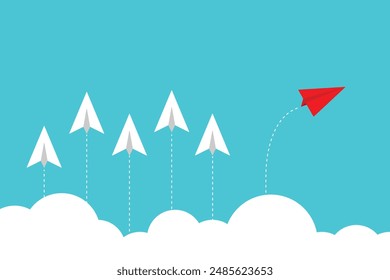 Red airplane changing direction. New idea, change, Business concept. Think different. Vector illustration.